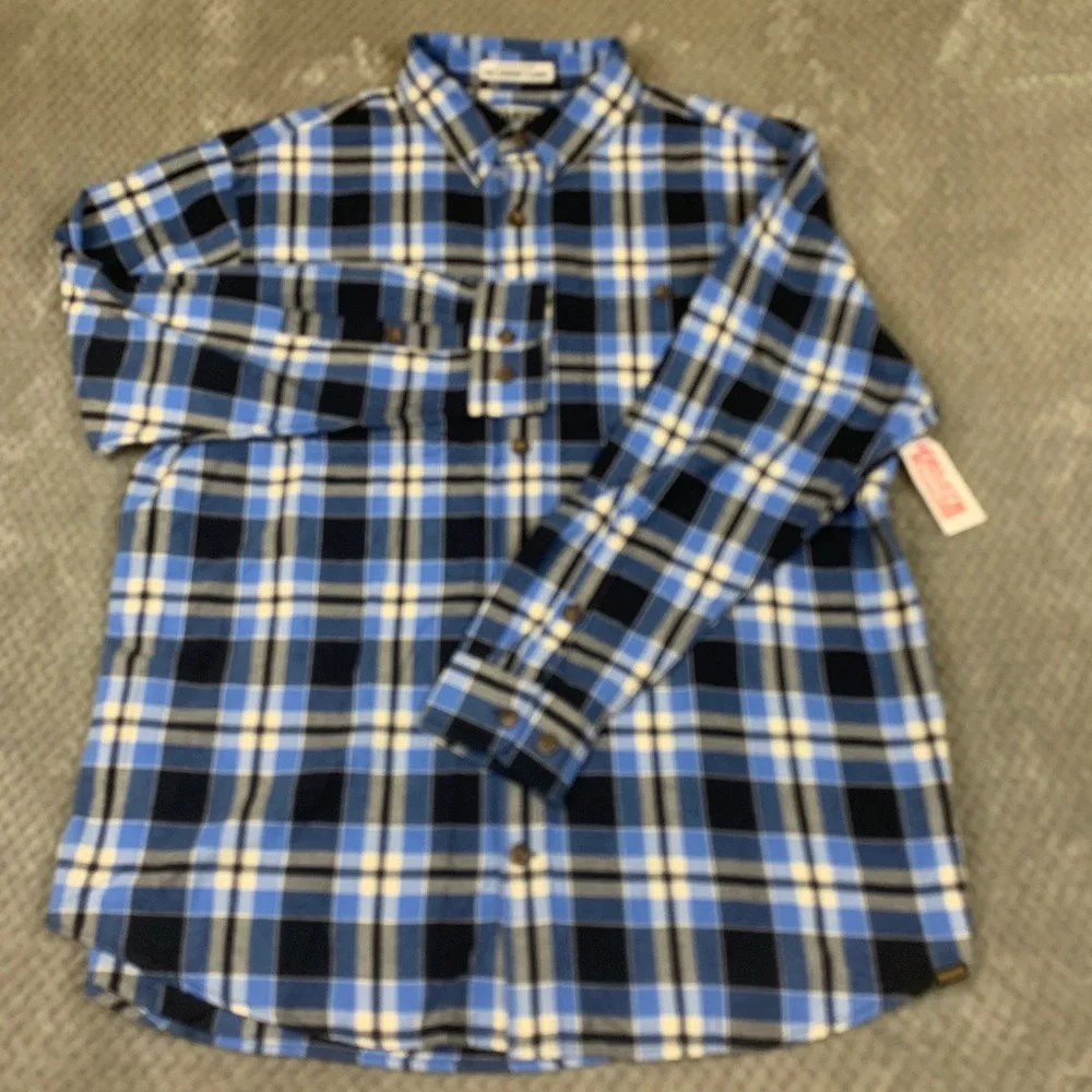 Duluth Trading Free Swingin Flannel Shirt Mens XL Blue Plaid Relaxed Fit NWT